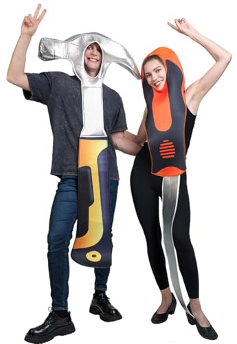 SEA HARE Paar Kostüm Werkzeug für Erwachsene, Hammer & Schraubendreher XXL Ganzkörperverkleidung, Partner Karneval Fasching DIY Outfit Set