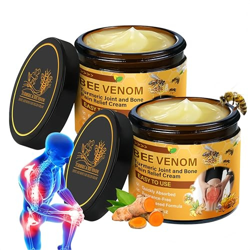 Bienengiftsalbe gegen Schmerzen - Bee Venom Creme 2 Stück - Bee Cream mit Kurkuma & Ingwer - Pflegend Bee Venom Bienengift Creme - Schmerzsalbe für Knie, Schulter & Rücken - Bienengift Salbe