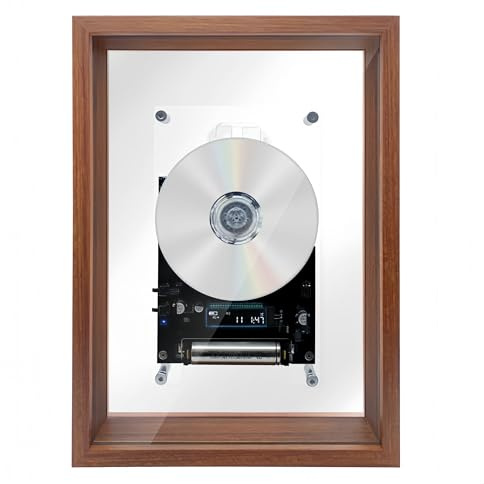 PUSOKEI Retro-Musik-Fotorahmen-CD-Player, Bluetooth 5.0 und AUX, Digitales Display und Fernbedienung, Transparentes Industrie-Kunstdekor für Wand und Schreibtisch, Externer Lautsprecher
