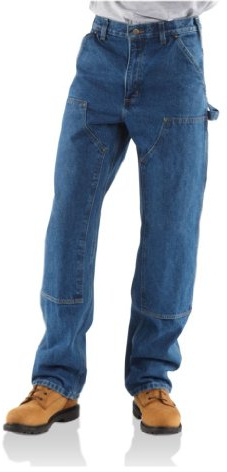 Carhartt Men's Double Front Logger Washed Denim Dungaree,Darkstone,42 x 32