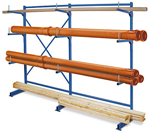 Kragarmregal komplett, blau, HxBxT 1950x2090x450 mm, 3 Ständer und 9 Arme mit Abrollsicherung
