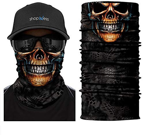 ShopINess Unisex Schlauchschal Halswärmer Neckwarmer Multifunktions schlauchtuch totenkopf für Motorrad Bikes Sport Festival Halloween Karneval - Totenschädel (Piercing)