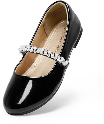 DREAM PAIRS Ballerine Bambina Mary Jane | Perle e strass, colletto imbottito, soletta in lattice, versatile per matrimoni e feste.