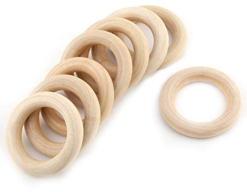 Gardinen Holzringe, 20 Stück Naturholz Ringe, 55mm/2.1 inch Kleine Holzringe für Gardinen Beißringe Kreis DIY Anhänger Schmuck Machen