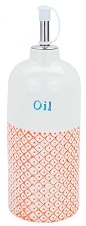 Nicola Spring Olive Oil Bottle - 500ml - Dishwasher Safe Porcelain Kitchen Hand Printed Orange Olive Oil Dispenser Cruet with Chrome Pourer Spout for Kitchens, Restaurants, Dining