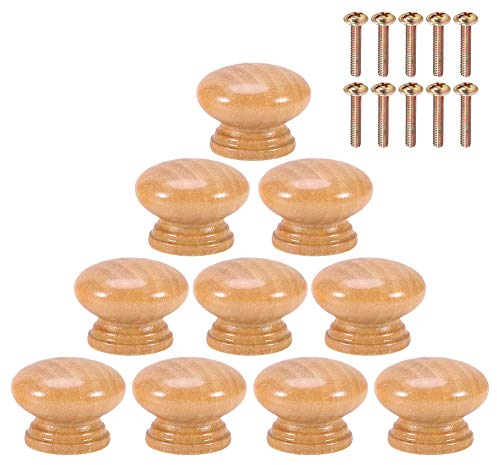 Zerodis 10 Stücke S/M/L Natürliche Holzgriff Runde Pilz Schrank Schrank Schublade Knöpfe Zieht Griffe mit Schrauben(33MM)