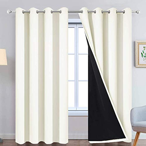 Yakamok 100% Blackout Thermal Insulated Curtains with Black Lining for Bedroom, Heat Blocking Curtains for Living Room (52x96 Inch, Cream, 2 Panels)