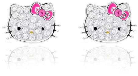 Hello Kitty Jewelry, Silver Plated Clear Crystal Stud Earrings