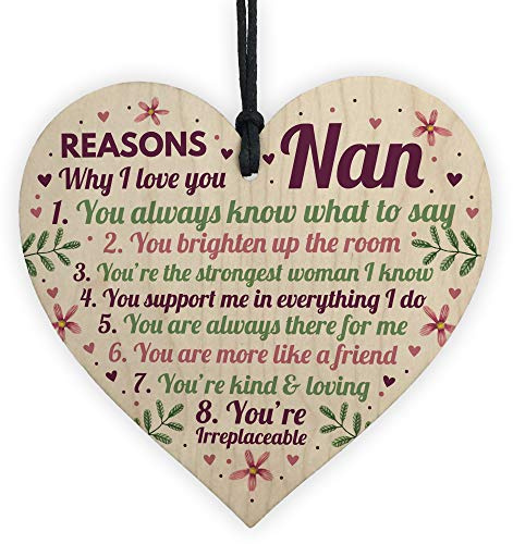 Red Ocean Reasons Why I Love You Nan Gifts Wooden Heart Nan Card From Grandson Granddaughter Grandparent Gifts Plaque