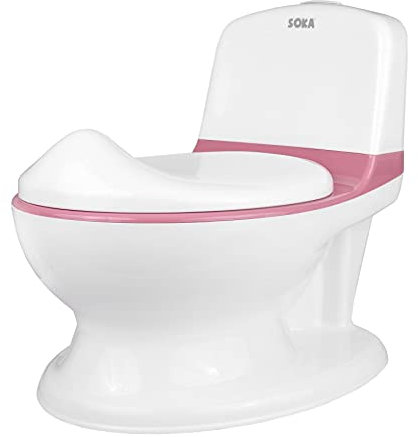 SOKA Pink Toddler Infant First Potty WC – Realistic Kids Training Toilet with Flush Sound, Lid, Seat & Storage – Baby Potty Chair for Boys & Girls, Portable & Easy to Clean, Ideal for Toilet Training