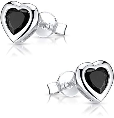 MATERIA 925 Silber Ohrstecker Herz schwarz - Ohrringe Stecker Damen Teenager Mädchen SO-11-Schwarz