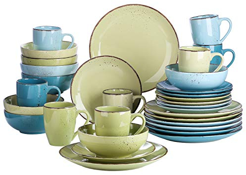 vancasso Kombiservice Set, Navia Geschirrset aus Steingut, 32 teilig Tafelservice, Vintage Aussehen, Natur Design