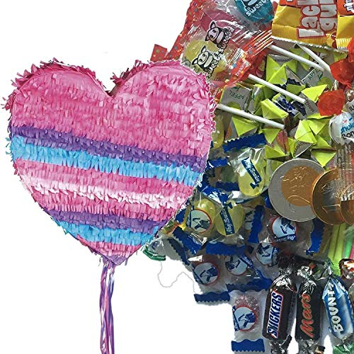 Pinata-Set * HERZ * mit großer Piñata + 100-teiliges Süßigkeiten-Füllung No.1 von Carpeta | Zugpinata für bis zu 15 Gäste | Party Liebe Valentinstag