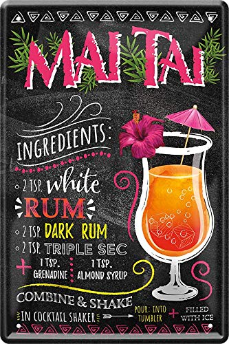 schilderkreis24 - Blechschilder Cocktail Rezept Mai Tai Deko Metallschild Schild für alle Bar Theke oder Pub Besitzer Geschenk zum Geburtstag oder Weihnachten 20x30 cm