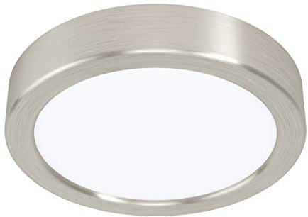 EGLO LED Deckenleuchte Fueva 5, Ø 16 cm, 1 flammige Aufbauleuchte aus Stahl und einer Kunststoff Leuchtfläche, Deckenlampe in Nickel-Matt, Weiß, LED Aufbaulampe warmweiß