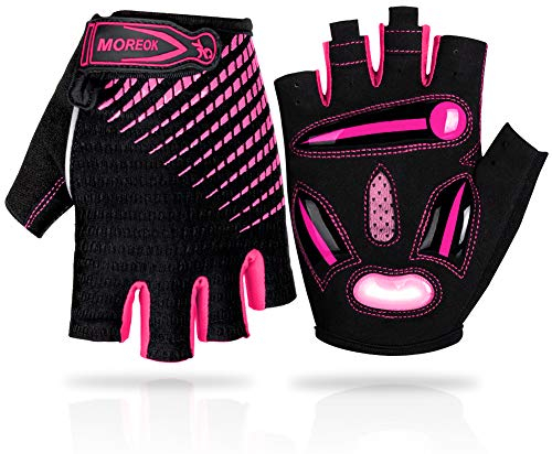 LUROON Fahrradhandschuhe Halbfinger Atmungsaktiv Rutschfestes Stoßdämpfende Kurz Gel Sommer MTB Radhandschuhe für Herren Und Damen (Rosa, M)