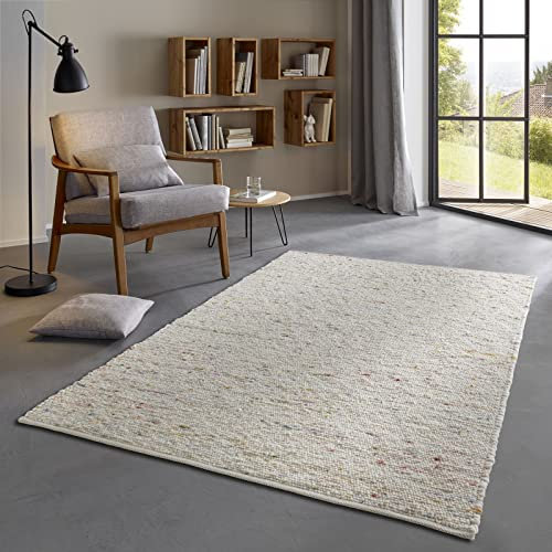 Taracarpet Skandi Landhaus Teppich Hand-Web-Teppich aus hochwertiger Schurwolle 2700 Gramm/qm beidseitig legbar echte Handarbeit Natur bunt Meliert 250x350 cm