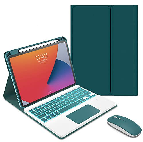 QYiiD Custodia con tastiera per iPad Air 2 / iPad Air, retroilluminazione e portapenne, touchpad tastiera wireless sottile magnetica per iPad 9.7, verde scuro