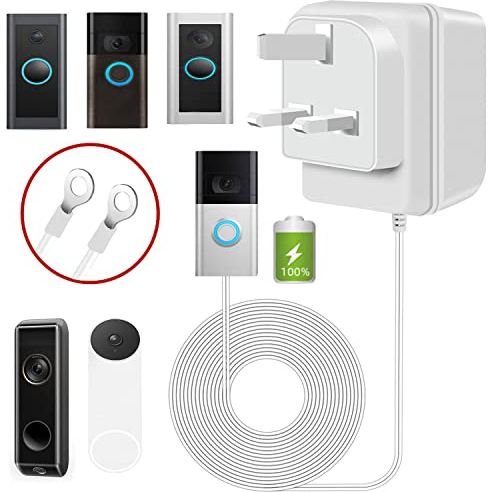 Doorbell Transformer 24V500MA, Visual Doorbell AC Power Adapter, Suitable for Most Versions of Ring Doorbell and Thermostat (8M extension cable white)