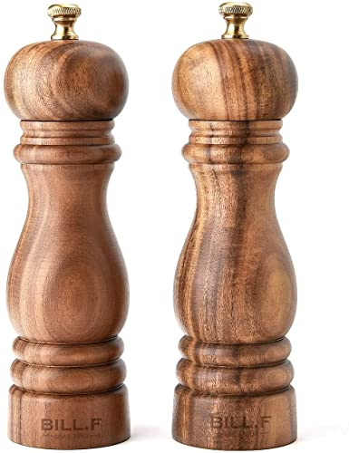 Juego de molinillo de sal y pimienta, 2 piezas de molinillo de pimienta de madera de goma con negro mate