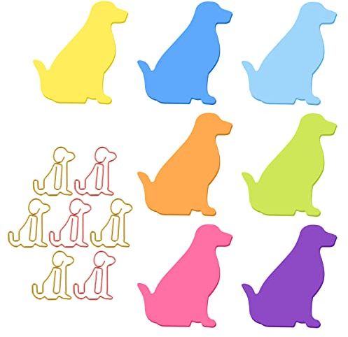 Molain Niedliche Hunde-Haftnotizen mit Büroklammern, Cartoon-Tier-Haftnotizen, Index-Tabs, Hunde-Form, Marker, Flaggen, Memoblöcke, 7 Stück, 210 Blatt