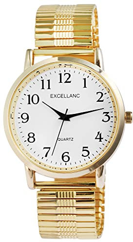Excellanc Herren-Uhr Edelstahl Zugband Analog Quarz 2700028 (goldfarbig weiß)