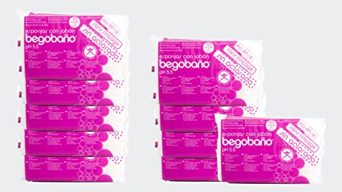 Begobaño Esponja Jabonosa Desechable Sin Aclarado. Esponja de Baño de Un Solo Uso con Gel Dermatológico e Hipoalergénico. 100 Unidades, Blanco