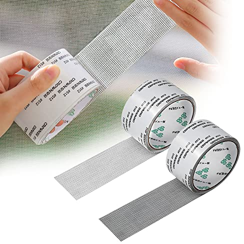 JJWNMLL Screen Repair Tape Kit,2x80''Window Repair Tape Mosquito Net Repair Tape Waterproof Fiberglass Strong Adhesion for Door and Window Screen Repair Anti-Mosquito (2m, Black+Grey)