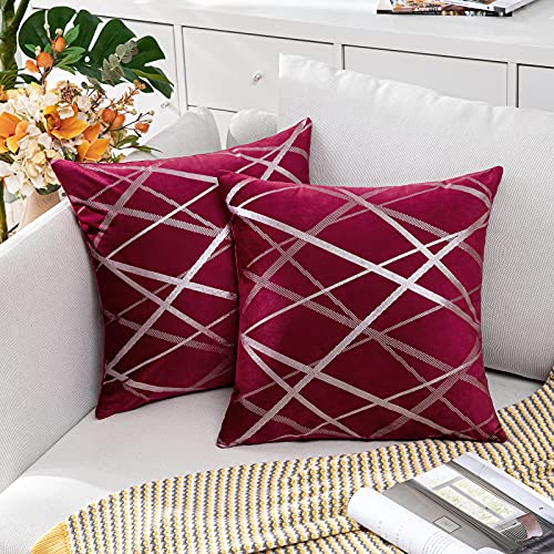 MIULEE 2er Set Samt Kissenbezug Silver Kissenbezüge Dekokissen Dekorativ Sofakissen Kissenhülle Zierkissenbezug Zierkissen Bezug Überzug Deko Kissen Bezüge Couchkissen Weinrot 50x50 cm