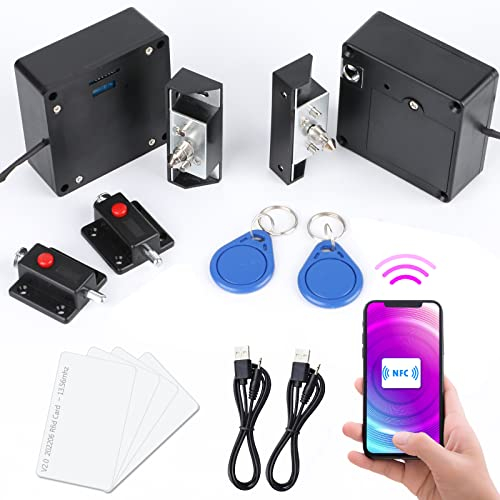 CODACE Verstecktes RFID-Schrankschloss, intelligente NFC-Elektronikschlösser mit Schieberiegelschloss für Doppeltür-Holzschrankschublade