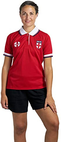 Football England Ladies Half Sleeve T-Shirt | Button Down Collar Style | Embroidered Logo | Red Size XXL