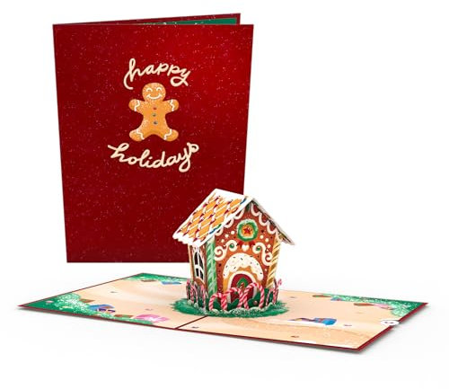 Lovepop® 3D Pop-Up Karte Weihnachten Lebkuchen Haus Weihnachtskarte | mit Versteckfach für Geldgeschenke & Gutscheine | inkl. Umschlag | Ausziehbare Notiz