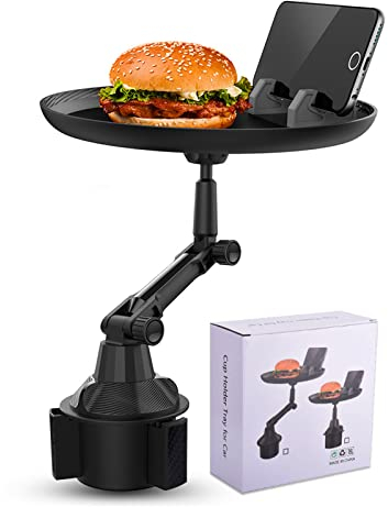 Ruucy Car Holder Tray Table, Universal Car Tray with Phone Holder, 360° Rotating Swivel Arm and Adjustable Extendable Base