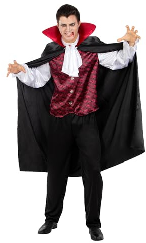 Funidelia Dracula Graf Kostüm für Herren, Inklusive Hose, Hemd mit Brustteil und Umhang, Horror - Outfit für Erwachsene für Partys, Karneval und Halloween
