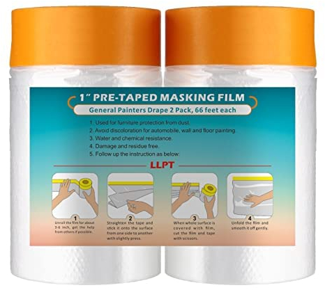 LLPT Abdeckfolie Klebeband mit Folie | 2 Rollen | Transparent Abdeckfolie Selbstklebende Malerfolie Malerband | Zum Schutz von Autos Wänden Staub und Spritzschutz (MFT902) | 90cm(ungefaltet) x 20m