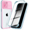 SharkProten Case Design for iPhone 13 Pro Max, 360° Full Body Protection Case with Slide Camera Cover Shockproof Bumper Slim Clear Back Phone Cover, Lightblue + Pink