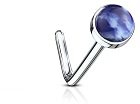 Treuheld® Nasenpiercing mit Edelstein | 8 Farben | Nasenstecker [06.] - Sodalith