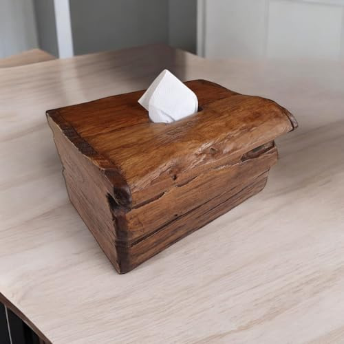 Teak Altholz Tuchbox - Schachtel in rustikaler oder thailändischer Optik in verschiedenen Größen und Mustern - Massivholz Schatulle auch als Schmuckkästchen geeignet (Teak Holz Tuchbox groß)
