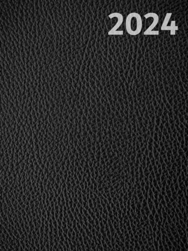 Kalender A4 2024 Buchkalender Schwarz: Tagesplaner 1 Tag 1 Seite, 12 Monate, Terminplaner mit Uhrzeit, Zusätzlich zu Feiertagen, To do, wichtigen Notizen Balacron-design (Lederoptik)