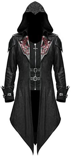 YANFJHV Men's Tailcoat Jacket Goth Hoodie Party Outwear Long Sleeve Coat with Hood Warm Soft Long Coat Fleece Jacket Pullover Men, black, XL