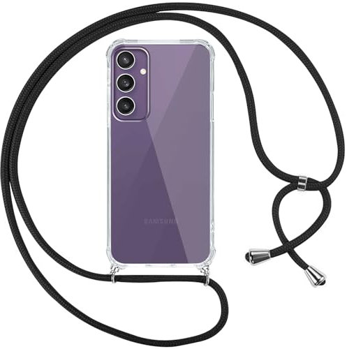 Pnakqil Coque pour Samsung Galaxy S23 FE 5G avec Cordon, Transparente Silicone Housse avec Réglable de Collier Anti-Chute Etui pour Samsung S23 FE 5G, Ètuis à Bandoulière 6.4, Noir