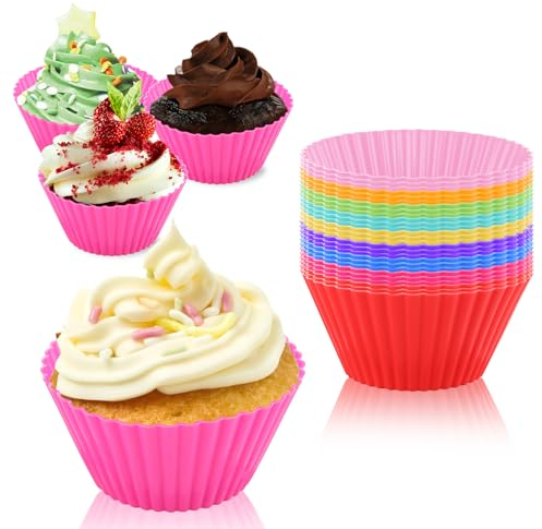 ASelected 27pcs Silicone Cupcake Box - Reusable Muffin Box with 9 Color Non-Stick Silicone Molds - Dishwasher Safe