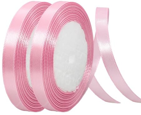 YaYaFunFun 10mm Satin Ribbons, Pink, 2x22m, Wedding, Formal Events, Polyester Satin, Polyester, Contemporary, 2 Counts, Ideal for Gift Wrapping, Wedding Invitations, Bridal Bouquets, DIY Crafts
