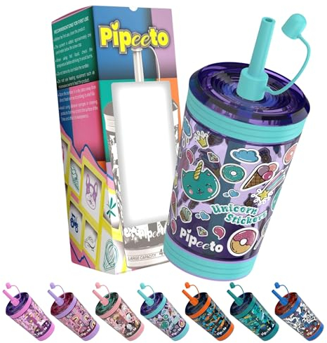 Pipeeto Vaso con Pajita para Niños 480ml, Verde Agua | Botella Agua Infantil Reutilizable con Pajita, a Prueba de Fugas, Libre de BPA, Apto Para Lavavajillas | Vaso Entrenamiento Bebes