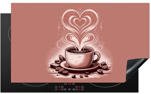 KitchenYeah© Protezione Piano Induzione 89x51 cm Cucina Copri Fornelli Proteggi di Cottura Antiscivolo Tappetino Vintage - Caffè - Cuore - Chicchi di caffè - Retro
