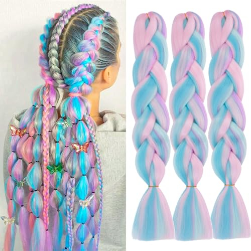 ColorfulPanda 3 Stücke Jumbo Braid Kunsthaar 24 Zoll 100g Kanekalon Haar Flechten Extensions Für Crochet Twist Flechten Haar (Regenbogen-Neu)