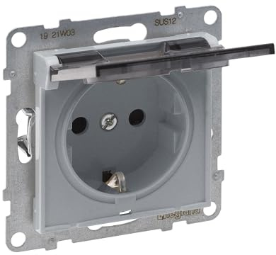 LEGRAND, SEANO Schutzkontakt-Steckdose mit erhöhtem Berührungsschutz und Klappdeckel IP21, Steckklemmen, 16 A, 250 V, Farbe: Aluminium lackiert, 765223