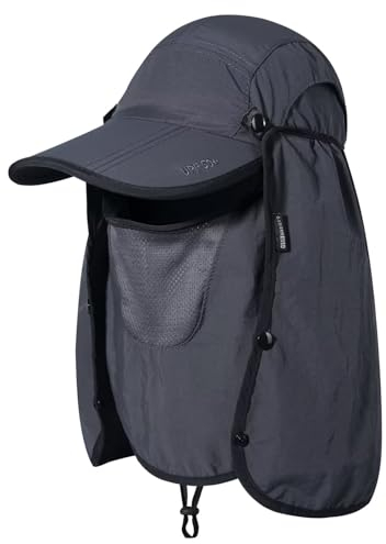 Faltbarer Angelsonnenhut mit Nackenschutz Gesichtsabdeckung Sonnenschutz Kühle Baseballkappe Verstellung abdeckend Abnehmbarer Legionenhut für Angeln Gartenarbeit Wandern Arbeit Dunkelgrau