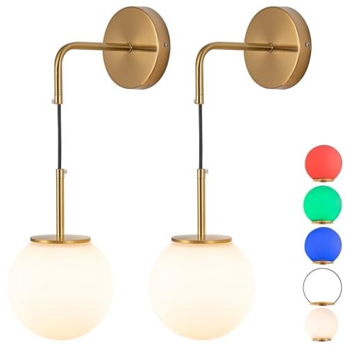 Aiehnid Battery Operated Wall Sconce Set of 2, Rechargeable Wall Sconce with Remote Dimmable Wireless Battery Powered Wall Lamp Decor Fixture for Bedroom Living Room White Fabric Shade(Gold)