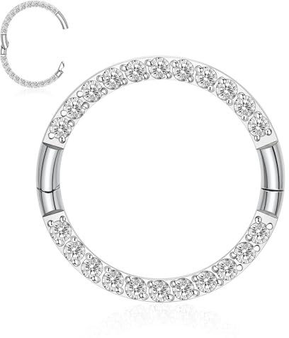 16G Septum Schmuck Septum Nose Ring Silber Halbverschluss Neue Sichere Haken Scharnier Segment Nase Clicker Ring Daith Knorpel Helix Piercing Conch Tragus Rook Bauch Piercing Schmuck 9mm mit CZ